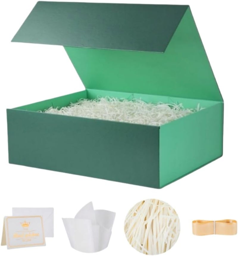 UoeRing 1 Pcs Green Gift Box 11.5x8x4 inch Luxury Gift Box for Presents with Magnetic Lid Collapsible,Birthday,Christmas,Contains Card, Ribbon, Tissue Paper,Shredded Paper Fille - Image 1